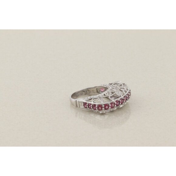 Sterling Silver Pink Tourmaline and White Topaz Butterfly Floral Ring Size 9 1/4 - Picture 5 of 10